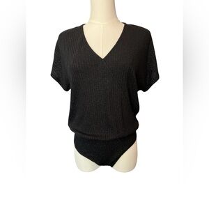 🆕 🖤 NWT EXPRESS Black Ribbed Sparkle Bodysuit | Women’s Size XS